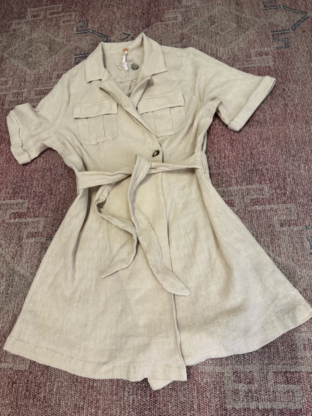 Free people clementine crepe wrap belted mini dress in cream medium NWT